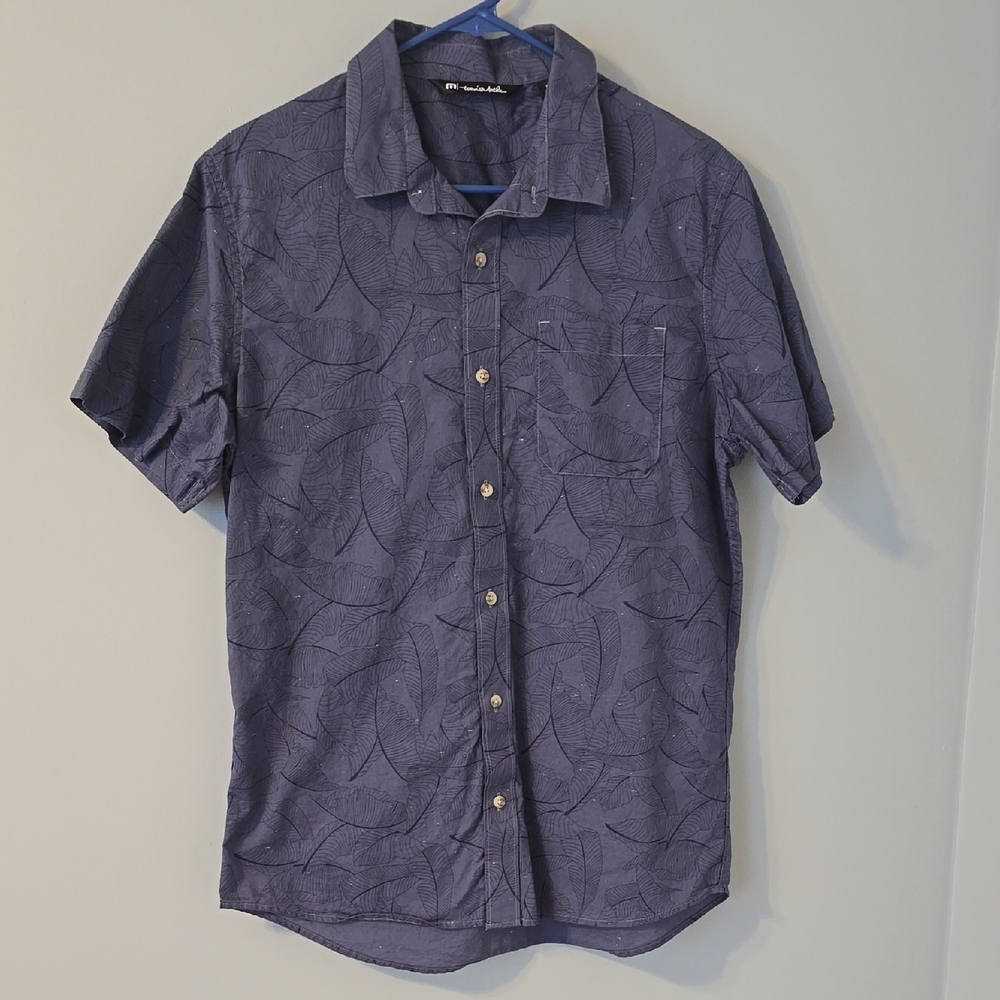 Travis Mathew Blue Floral Button Up Short Sleeve Shirt